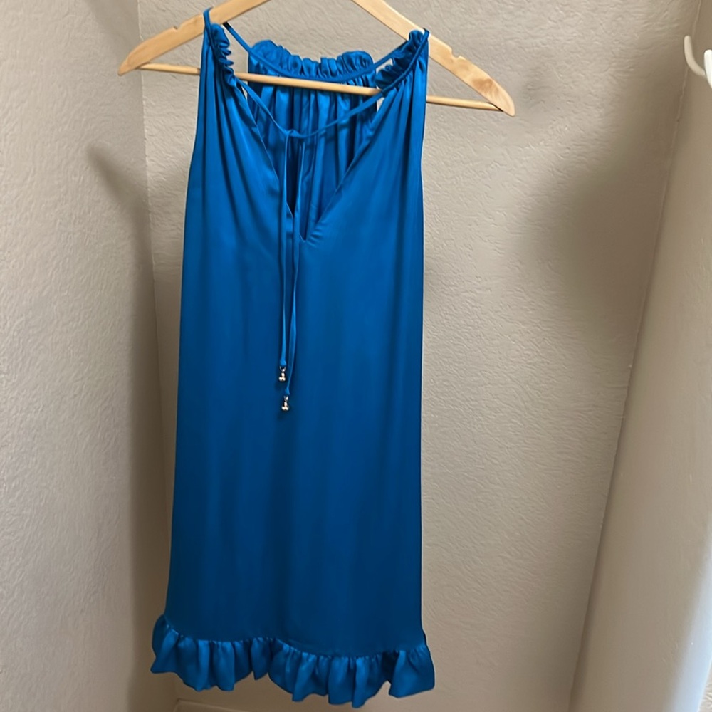 $258 Trina Trina Turk Women's Blue Murano Ruffled Satin Mini Dress Size S. A489 - Picture 5 of 5
